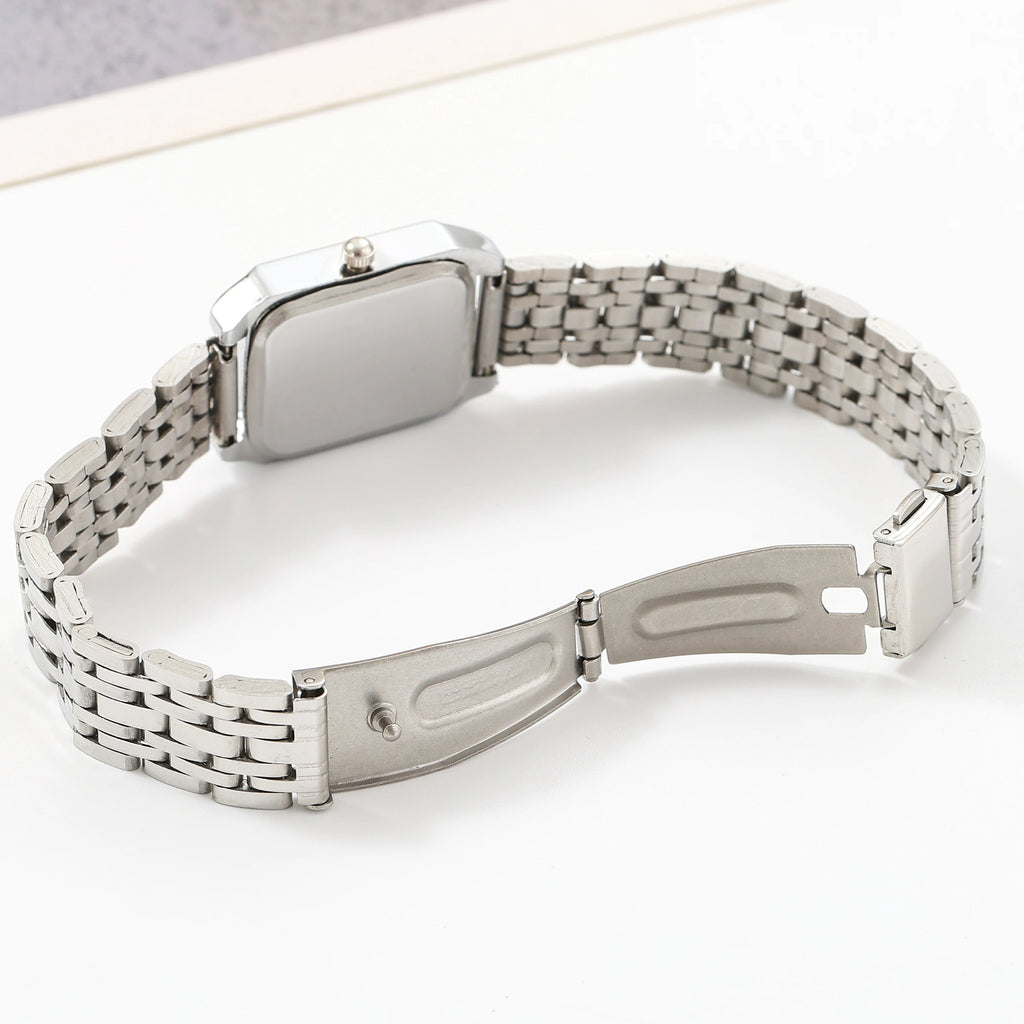 Versatile and Simple Women's Square Ins-Style Steel Band Quartz Watch, Stylish and Elegant Bracelet Watch Set