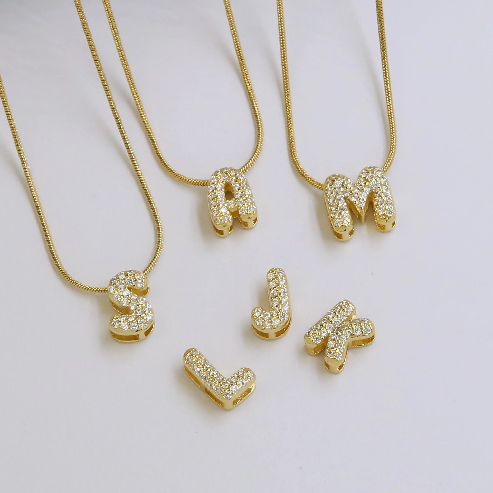 Dainty Zircon Tiny Initial Letter Necklace for Women Gold Plated Stainless Steel Snake Chain Choker Necklaces Alphabet Pendants