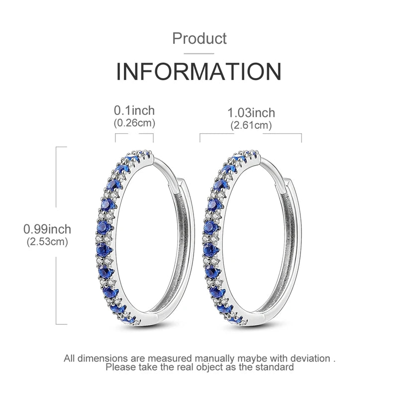 925 Sterling Silver Round Circle Hoop Earrings For Woman Wedding Engagement Party Fashion Jewelry Gift Blue Geometric Earrings