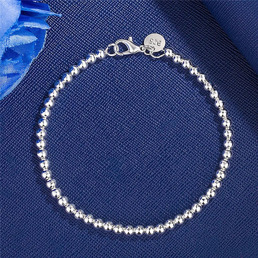 Christmas gifts charm 925 Sterling Silver Bracelet 4MM beads chain for woman Popular brands jewelry fashion Wedding party