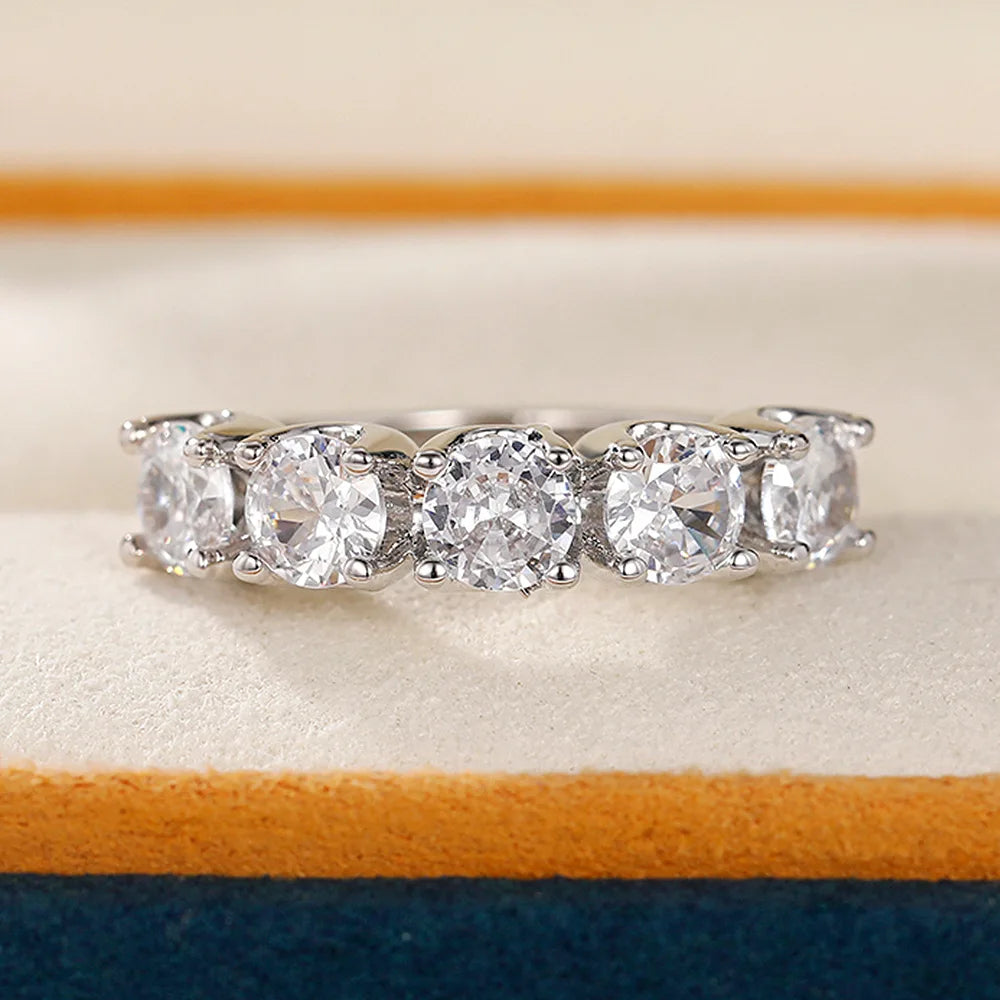 Hot Selling Single Row lab Moissanite Rings for Women Elegant Crystal 925 Sterling Silver Rings for Wedding Jewelry Size 6-10