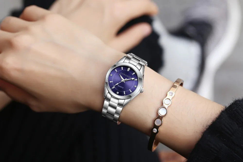 CHRONOS Elegant Women Watches Luxury Ladies Fashion Girls Wristwatch Quartz Movement Stainless Steel Gift for Female Girlfriend