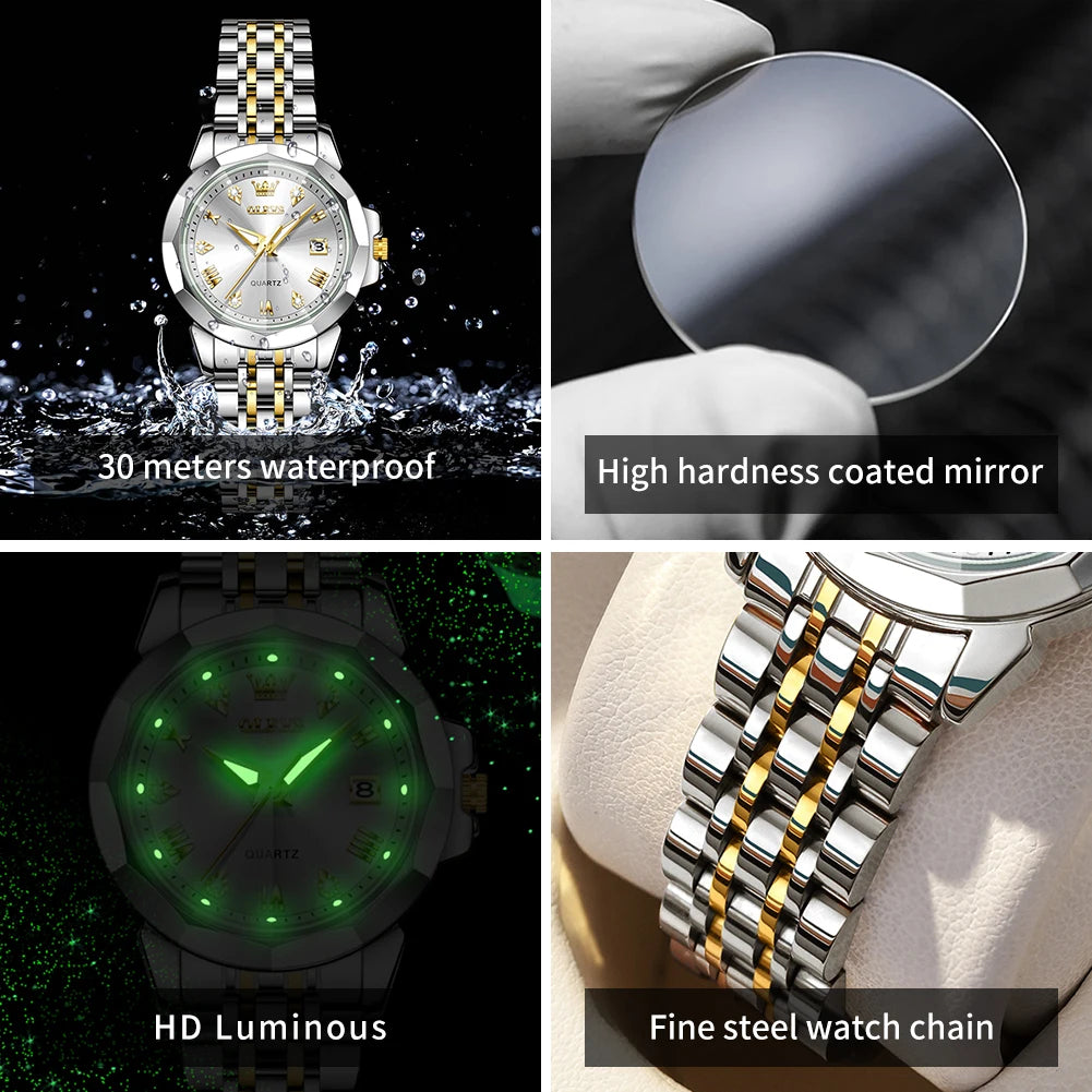 OLEVS 9931X Women Watches Fashion Original Fragrant Quartz Watch Waterproof Rhombus Stainless Steel Date Perfume Ladies Watches