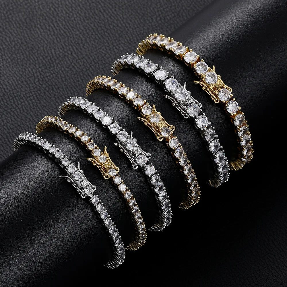 Factory Price Unisex Hip Hop Moissanite Tennis Chain for Women S925 Sterling Silver Gold Man Bracelet Hiphop Jewelry