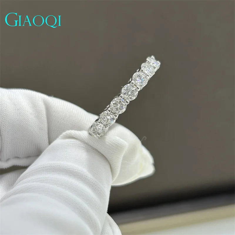 GIAOQI 14K White Gold Total 2 Carat Round Excellent Cut Pass Diamond Tester 3mm D Color Moissanite Wedding Ring Princess Jewelry