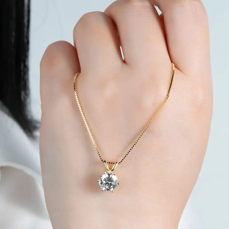Lnngy Certified 0.5ct–5ct Moissanite Necklace Sparkling Solitaire Lab-Grown Diamond Pendant Necklaces for Women Daily Jewelry