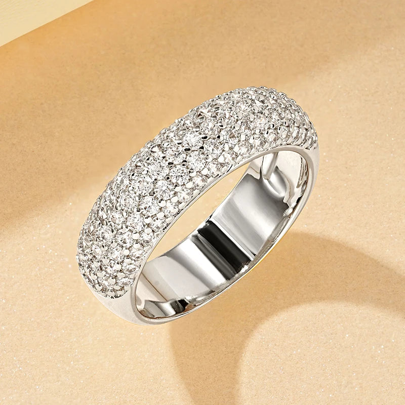 Rrjzz Exquisite Micro CZ Simulated Diamond Band Ring 14k Gold-Plated Couple Rings Luxury Jewelry for Women Men Anniversary Gift