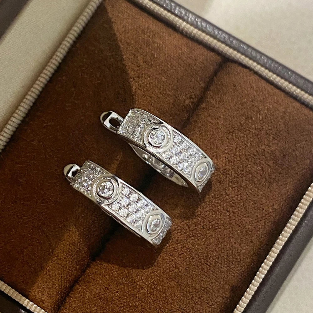 Couple's New Full Zircon Huggie Style Hoop Earrings Silver 925 Leopard Luxury Designer Jewelry For Women or Men