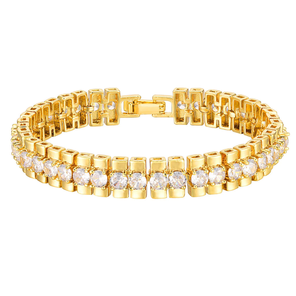Paperclip Chain Bracelet 14K Gold Plated Cubic Zirconia Watch Strap Chunky Link Adjustable Stackable Jewelry For Women Girl Gift
