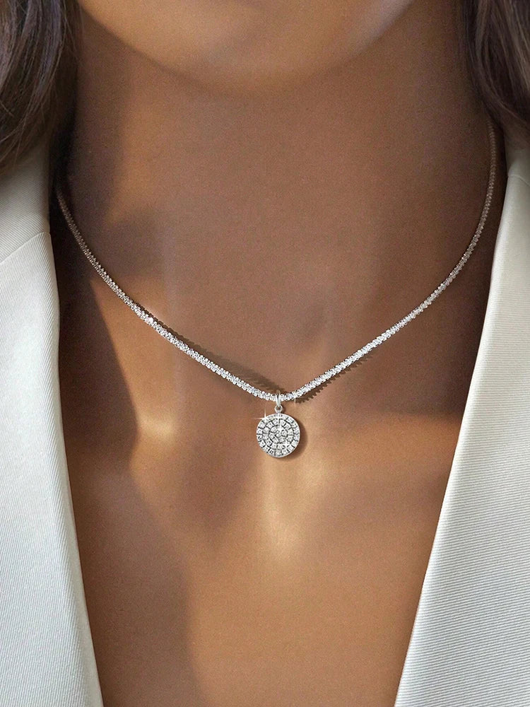 925 Sterling Silver Simplicity Classic Gorgeous Zircon Round Necklace For Women Anniversary Party High Quality Fine Jewelry