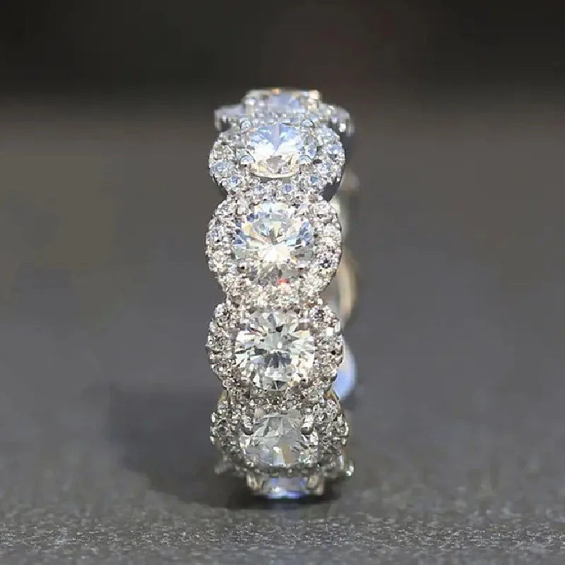Huitan Sparkling Cubic Zirconia Promise Rings for Women Wedding Engagement Bands Silver Color New Modern Fashion Female Jewelry