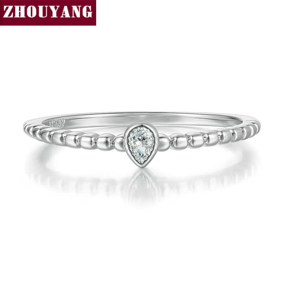 Dainty Ring For Women Simple Thin Crystal CZ Water Drop Rose Gold Color Sliver Color Proposal Gift Fashion Jewelry R421 R423