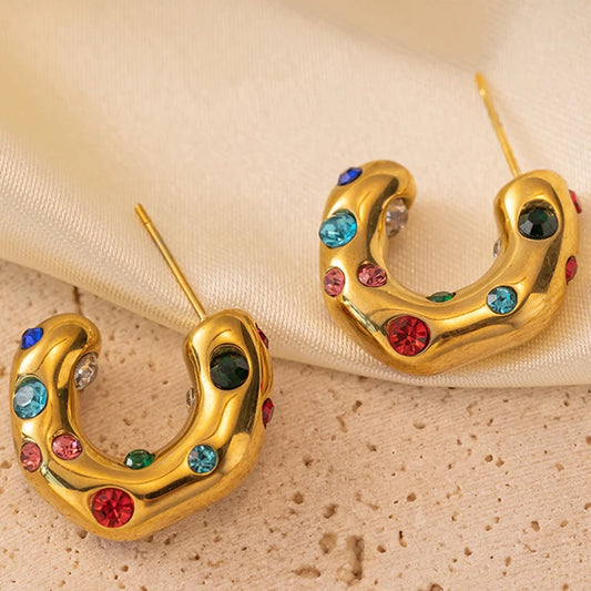 ZAKOL Y2K Trendy U Shape Stainless Steel Round Earrings For Women Girls Gold Color Imitation Pearl Crystal Ears Jewelry Gifts