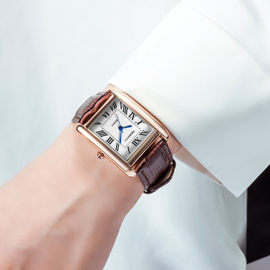 REBIRTH 002 Elegant Women's Quartz Watch Simple Square Dial Leather Strap Waterproof Women's Business Watches relojes de mujer