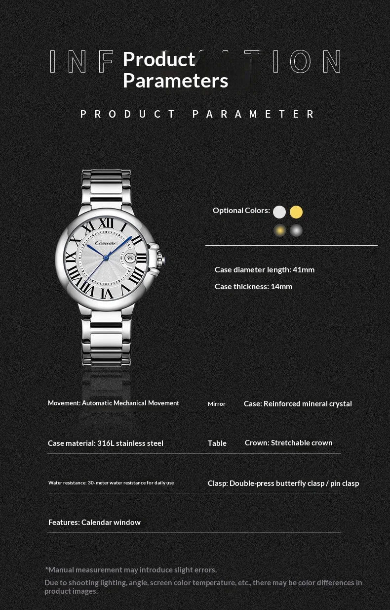 Blue Balloon Men's Watch Men's Waterproof Fashion Business Quartz Mens Warches Roman Numeral
