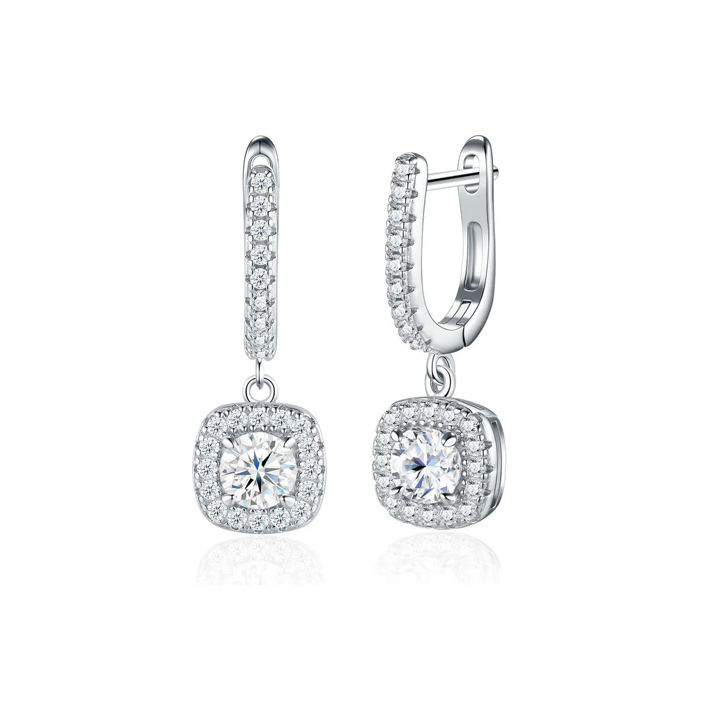 925 sterling silver inlaid moissanite pendant earrings, simple square ear buckle jewelry, men's and women's Valentine's Day gifts, birthday gifts, holiday party gifts