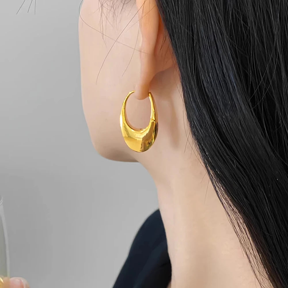 Smooth Metal Chunky Hoop Earrings for Women Girls Fashion Round Elliptic Hollow Circle Hoops Statement Earrings Punk OL Jewelry
