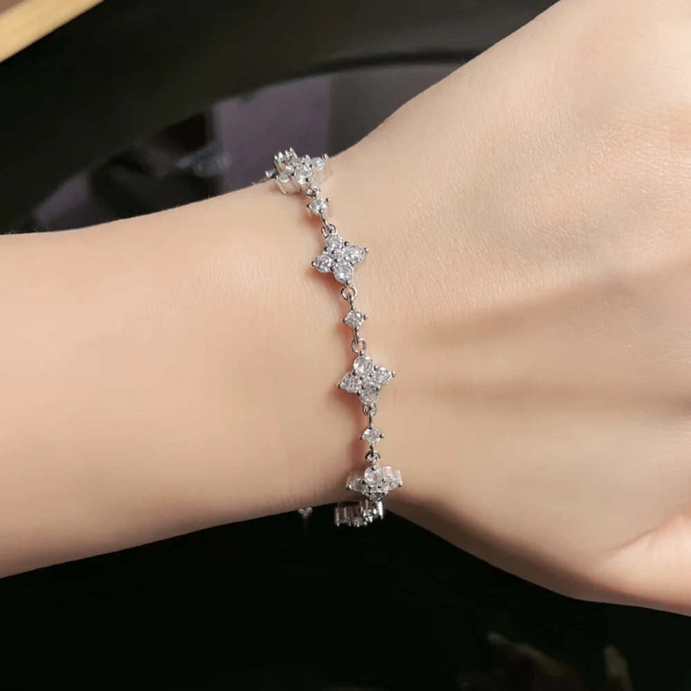 NKHOG Real Moissanite Adjustable Bracelets For Women 925 Sterling Silver Lab Diamond Four Leaf Clover Chains Gifts Fine Jewelry