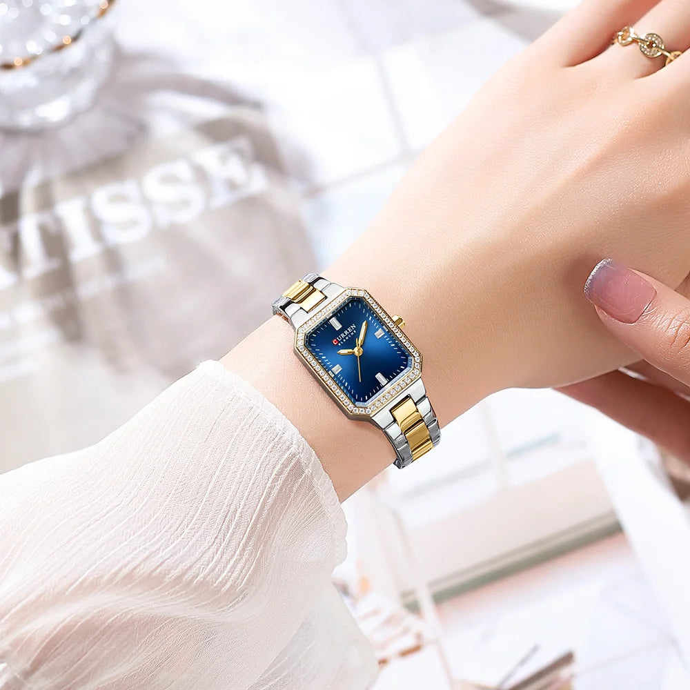 CURREN 9102 Women's Small Square Quartz Watch Waterproof Diamond Women's Watch