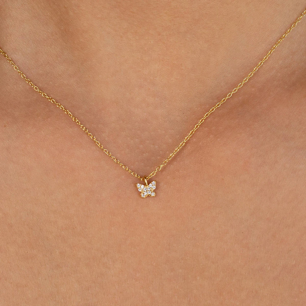 Simple fashion butterfly pendant necklace gold silver color diamond shining exquisite girls with accessories jewelry gift