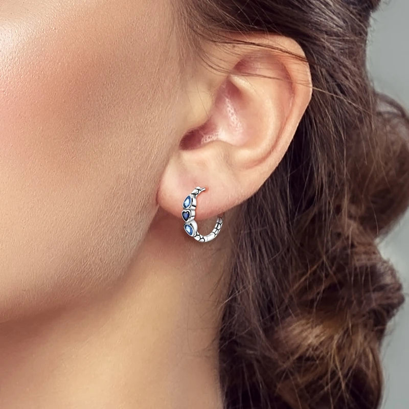 925 Sterling Silver Round Circle Hoop Earrings For Woman Wedding Engagement Party Fashion Jewelry Gift Blue Geometric Earrings