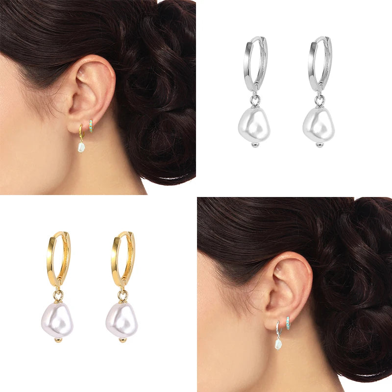 AIDE 925 Sterling Silver Vintage Baroque Pearl Circle Ear Buckles Piercing Huggie Earring For Women Jewelry Brinco Bijou Joyero