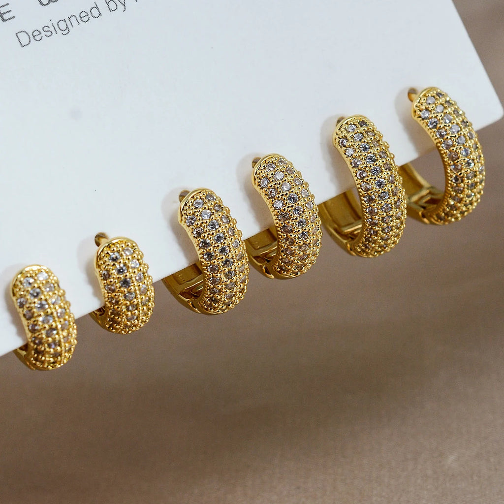Fashion Silver Color Round Huggies Hoop Earrings for Women 4 Row Crystal Cubic Zirconia Statement Female Earrings Trends Jewelry