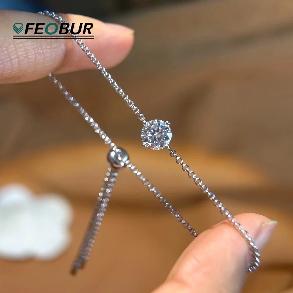 Certified 1CT Moissanite Solitaire Bracelets for Women Real Silver S925 Classic Lab Diamond Adjustable Wrist Chain Jewelry Men