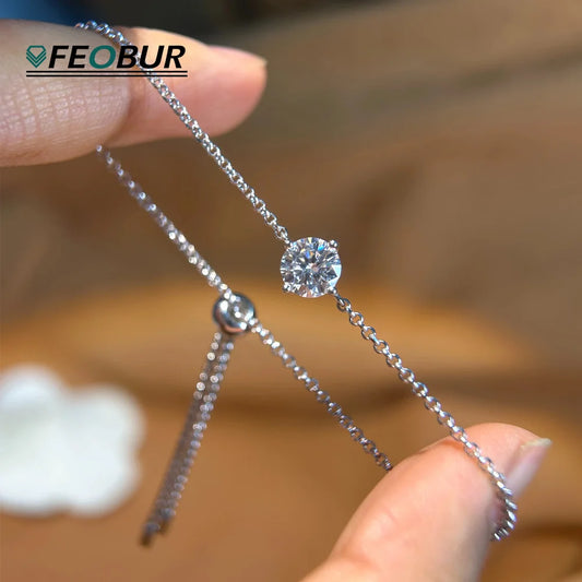 Certified 1CT Moissanite Solitaire Bracelets for Women Real Silver S925 Classic Lab Diamond Adjustable Wrist Chain Jewelry Men