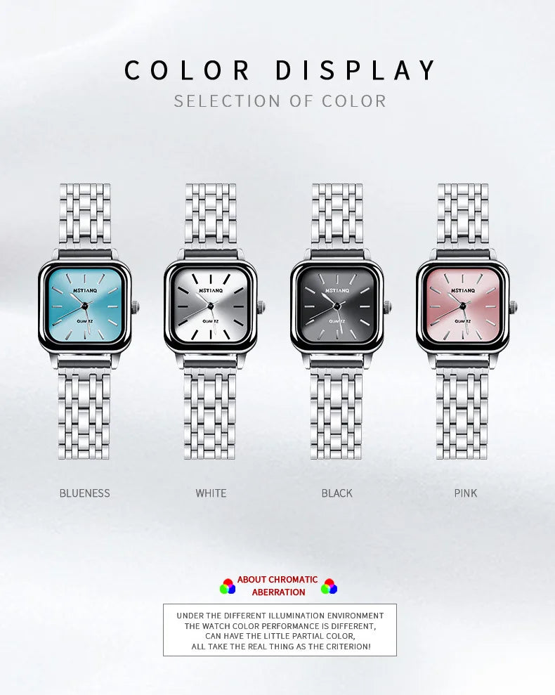 Stainless Steel Watch Women's Ins Style Simple Student Quartz Watch Casual Fashion Versatile Luxury Small Square Wristwatch