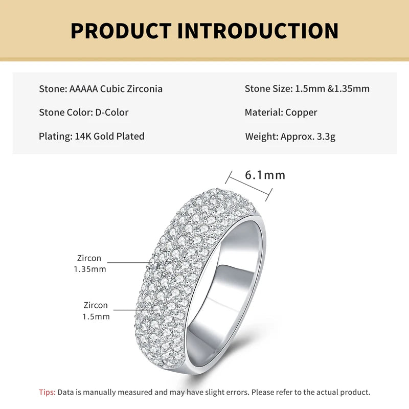 Rrjzz Exquisite Micro CZ Simulated Diamond Band Ring 14k Gold-Plated Couple Rings Luxury Jewelry for Women Men Anniversary Gift