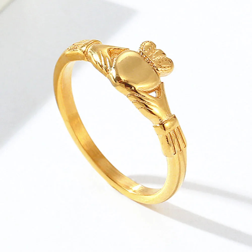 Stainless Steel Irish Claddagh Ring Heart Crown Wedding Promise Band for Women Men