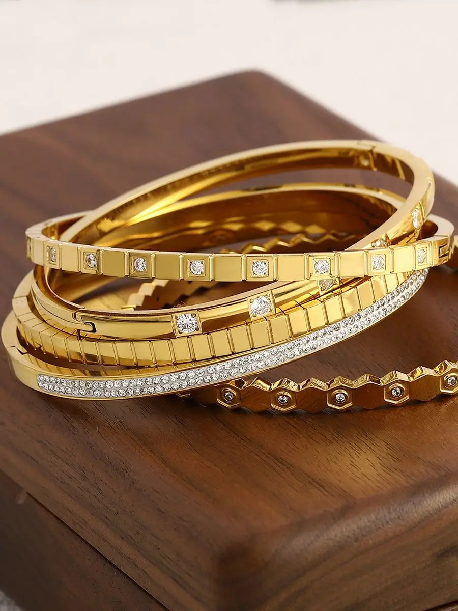 Greatera Trendy Gold Plated 316L Stainless Steel Bangles Bracelets for Women Delicate Cubic Zirconia Bracelet Party Jewelry 2024