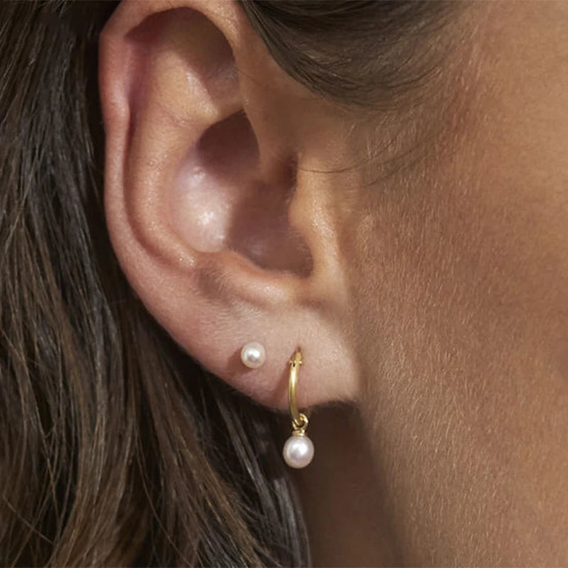 AIDE 925 Sterling Silver Vintage Baroque Pearl Circle Ear Buckles Piercing Huggie Earring For Women Jewelry Brinco Bijou Joyero