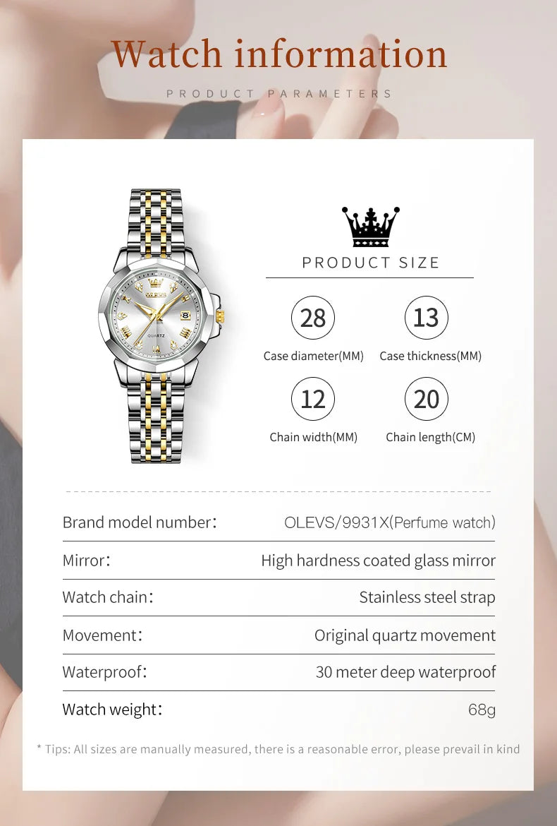 OLEVS 9931X Women Watches Fashion Original Fragrant Quartz Watch Waterproof Rhombus Stainless Steel Date Perfume Ladies Watches