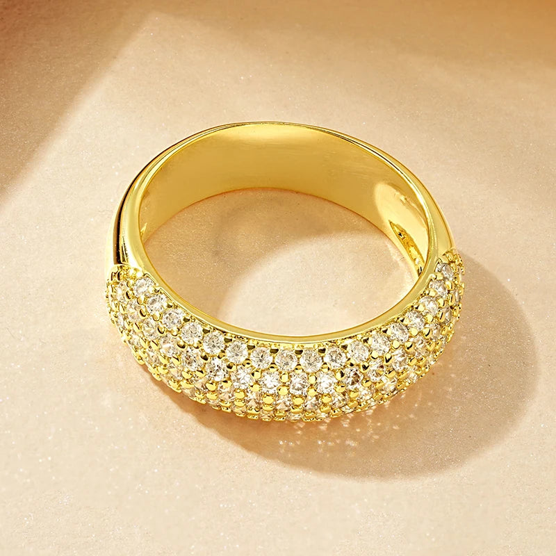 Rrjzz Exquisite Micro CZ Simulated Diamond Band Ring 14k Gold-Plated Couple Rings Luxury Jewelry for Women Men Anniversary Gift
