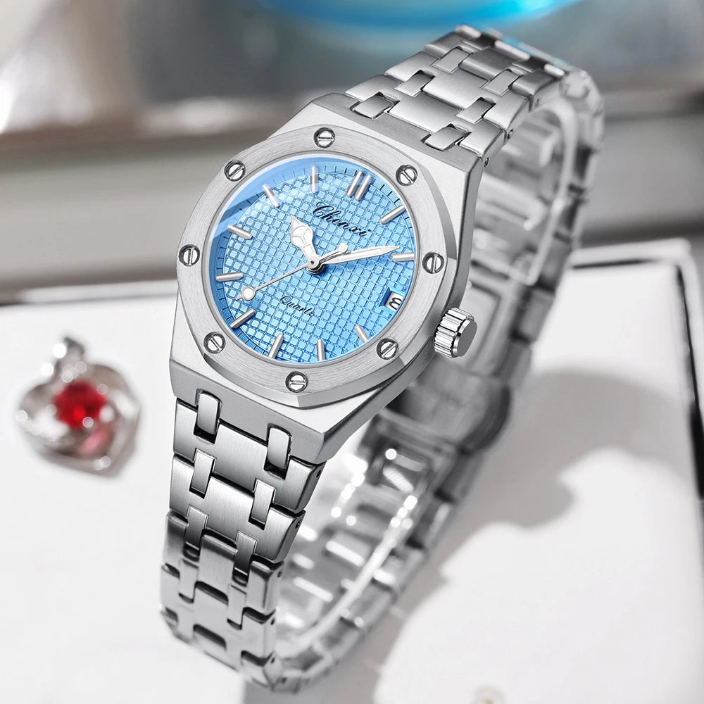CHENXI Solid Steel Strip Women's Watches Ladies Casual Fashion Small Grid Dial Quartz Wristwatch for Girl Waterproof Luminous