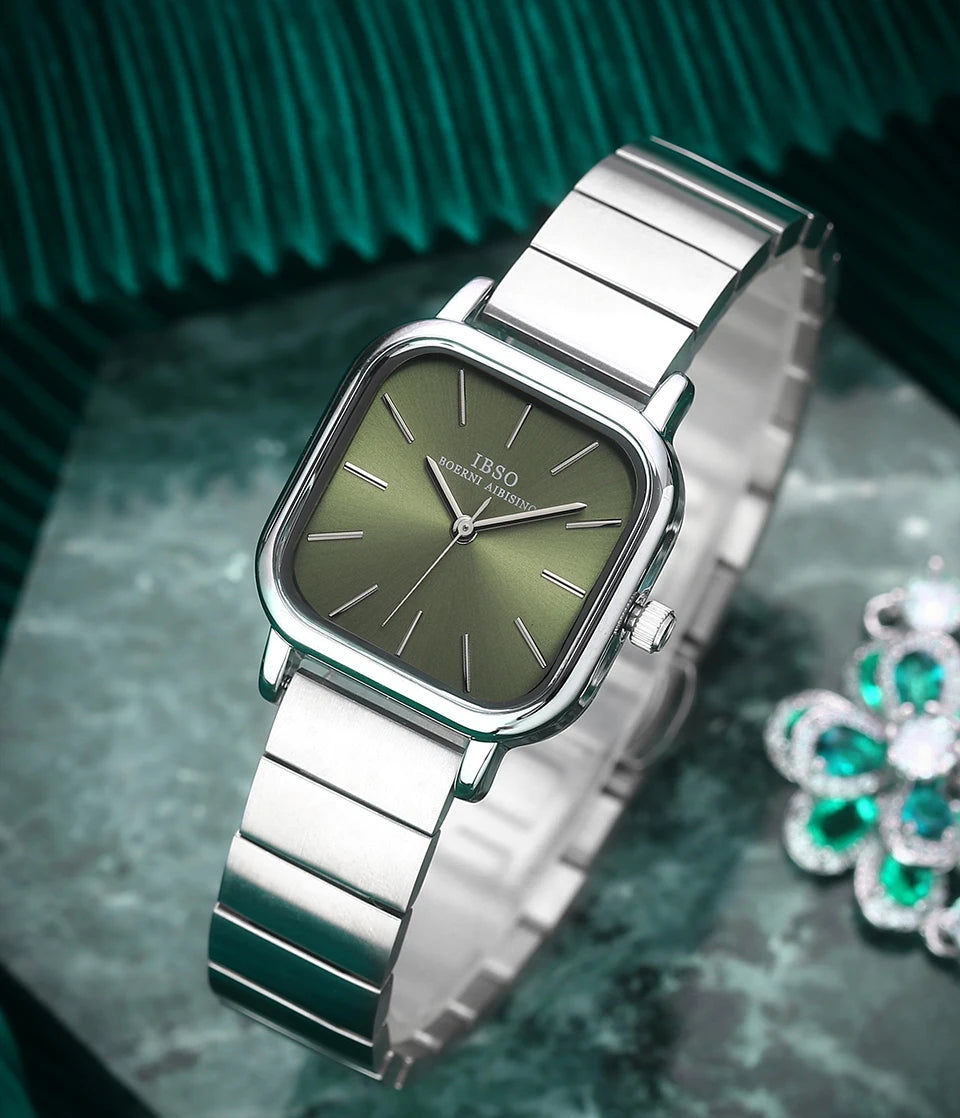 IBSO 2022 New Women Quartz Watches Waterproof Japanese Movement Stainless Steel Strap Square Dial Elegant Female Wristwatches