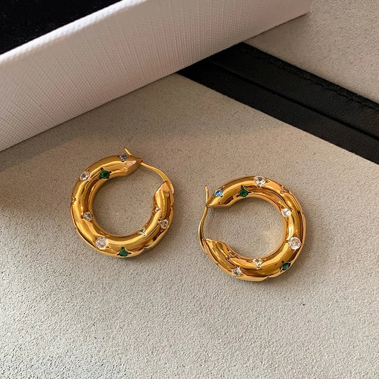 ZAKOL Y2K Trendy U Shape Stainless Steel Round Earrings For Women Girls Gold Color Imitation Pearl Crystal Ears Jewelry Gifts