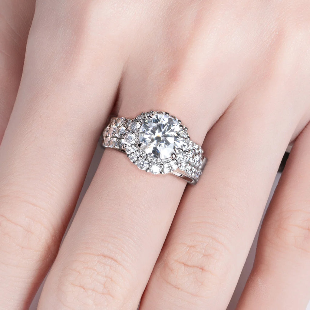 AnuJewel 4.92cttw D Color Moissanite Halo Engagement Ring 18K Gold Plated Luxury Wedding Band Rings For Women Jewelry Wholesale