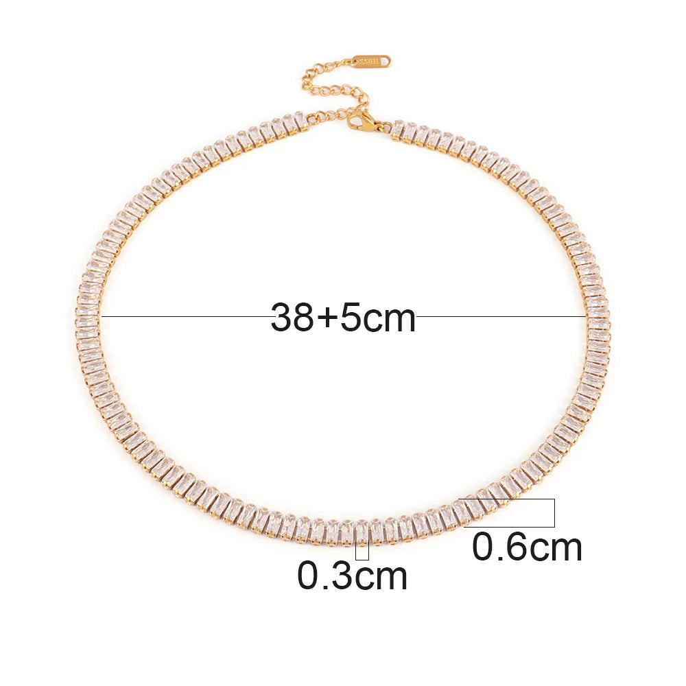 Stainless Steel Necklace Shiny Crystal White Green Cubic Zircon Choker Necklaces For Women Tennis Chain Necklace Jewelry Gift
