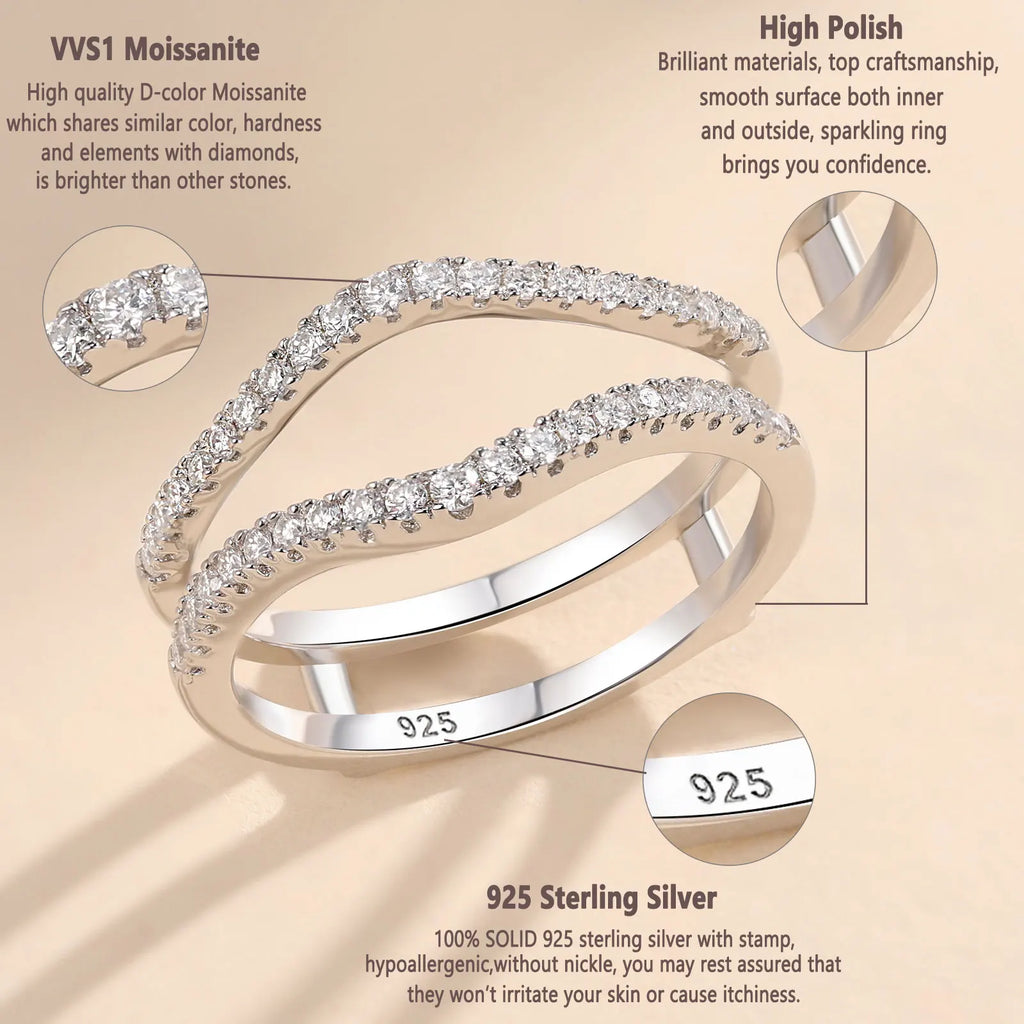 Newshe Full Moissanite 925 Sterling Silver Enhancers Wedding Band for Women Engagement Ring Size 5-12