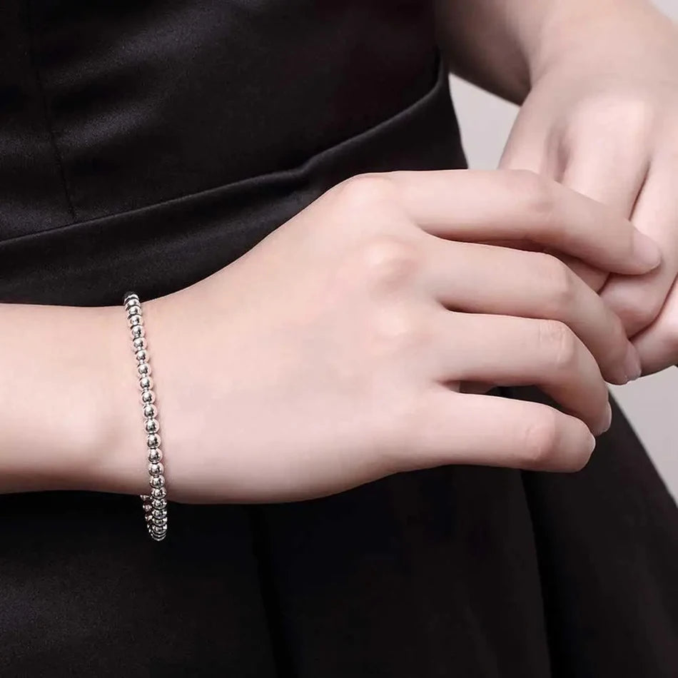 Christmas gifts charm 925 Sterling Silver Bracelet 4MM beads chain for woman Popular brands jewelry fashion Wedding party