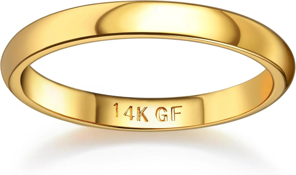 14K Gold Plated Ring for Women Men Thick Thin Pinky Thumb Ring Wedding Band Ring Non Tarnish Plain Domed Comfort Fit Size 6 -10