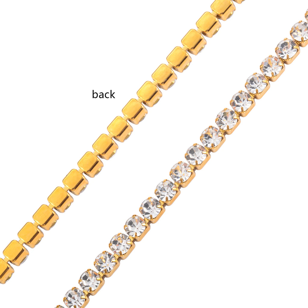 2mm/3mm/4mm Stainless Steel Cubic Zircon Shiny Crystal Chain Necklace Silver/Gold Color Women‘s Jewelry Gift DIY Accessories