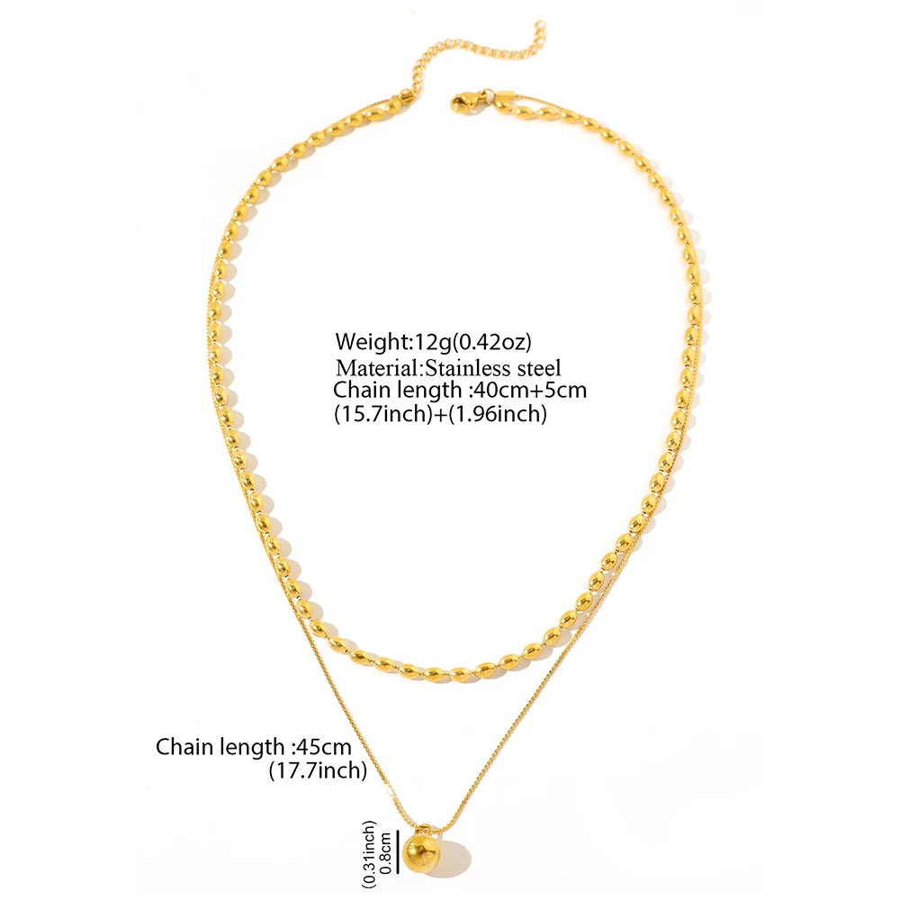 Stainless Steel Necklaces Metal Ball Minimalist Double Clavicle Chain New Popular Necklace For Women Jewelry Banquet Ornate Gift