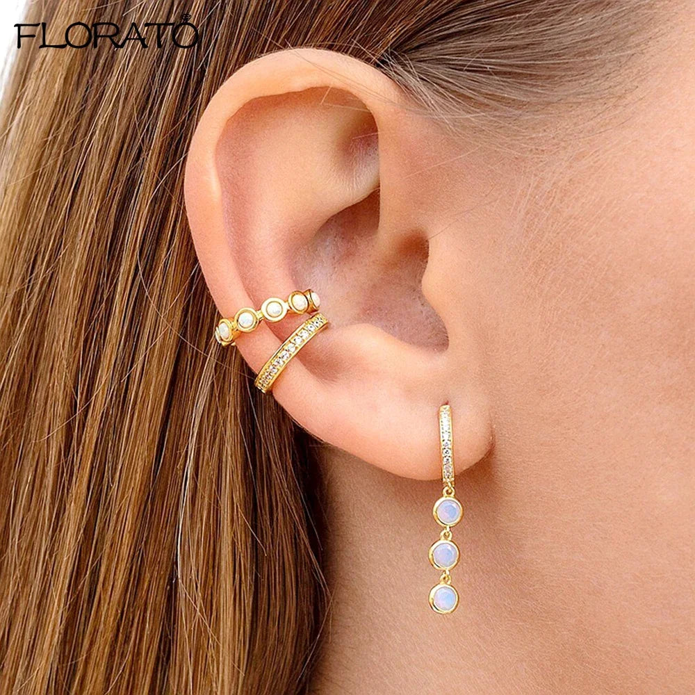 925 Sterling Silver Ear Needle Earrings White Crystal Hoop Earrings For Women Minimalist Opal Pendant Earrings Jewelry Gifts