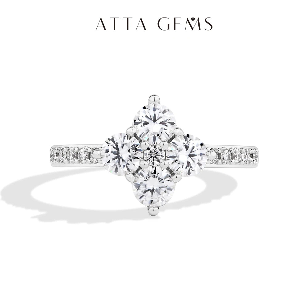 ATTAGEMS 925 Sterling Silver Luxury Full Moissanite Rings 0.3ct DVVS1 Round Cut Sparkling Engagement Band for Women Fine Jewelry