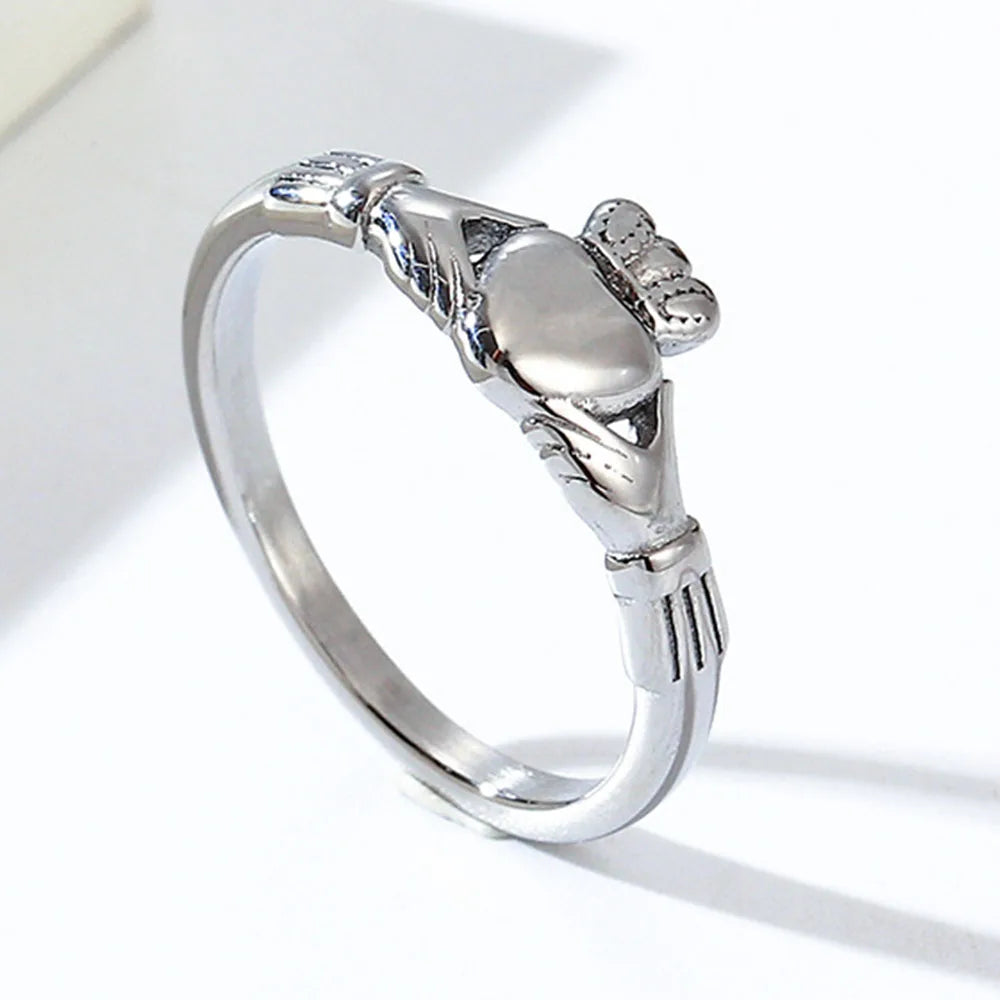 Stainless Steel Irish Claddagh Ring Heart Crown Wedding Promise Band for Women Men