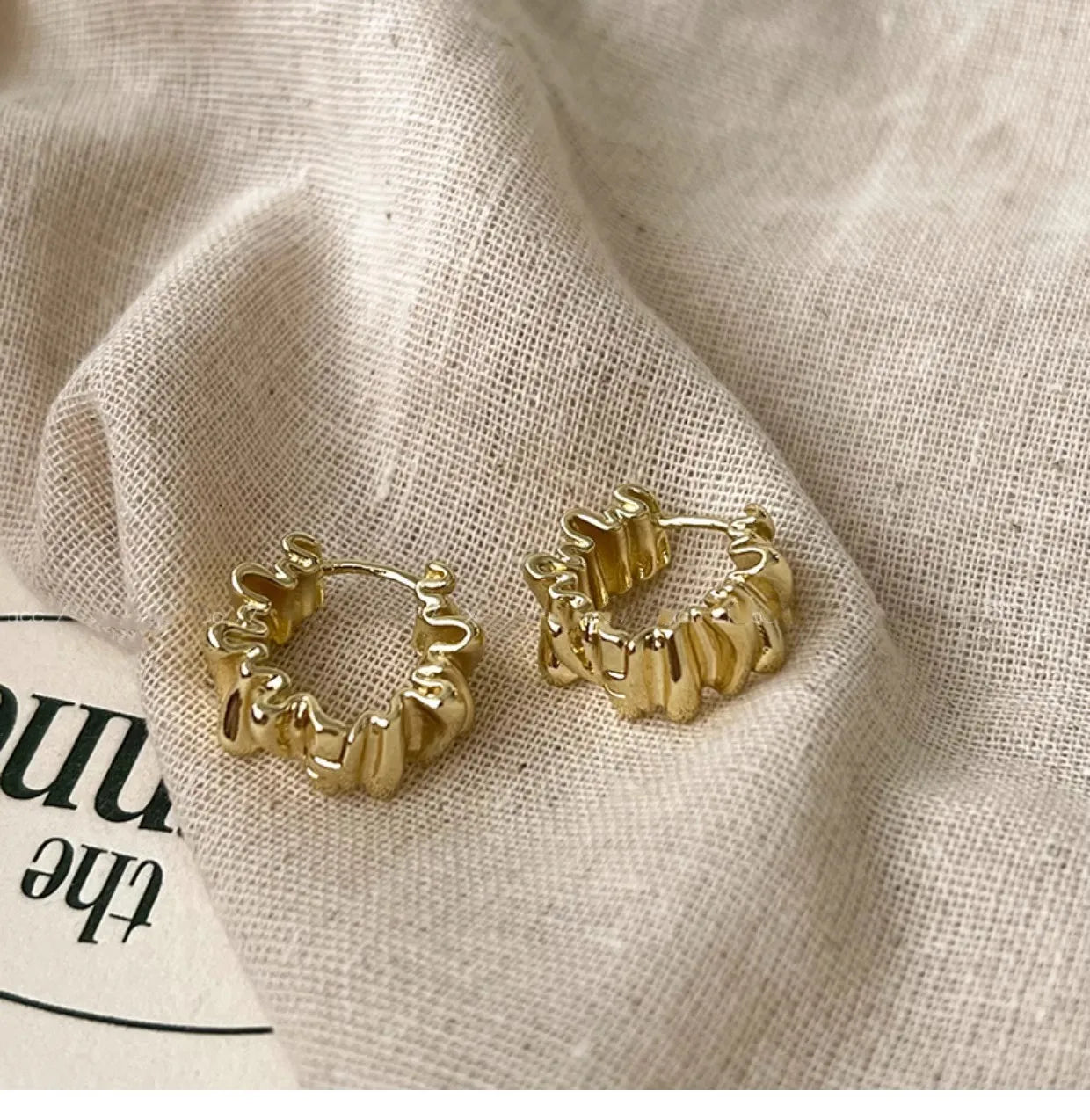 Metal Huggie Earrings Crinkle Molten Irregular Hoop Geometric Gold Silver Alloy Minimalist Women Small Jewelry Wear Gift Party